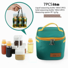 7PCS/Set Outdoor Seasoning Bottle Set Portable BBQ Camping Flavouring Spice Box Condiments Jar with Storage Bag Kitchen Supplies
