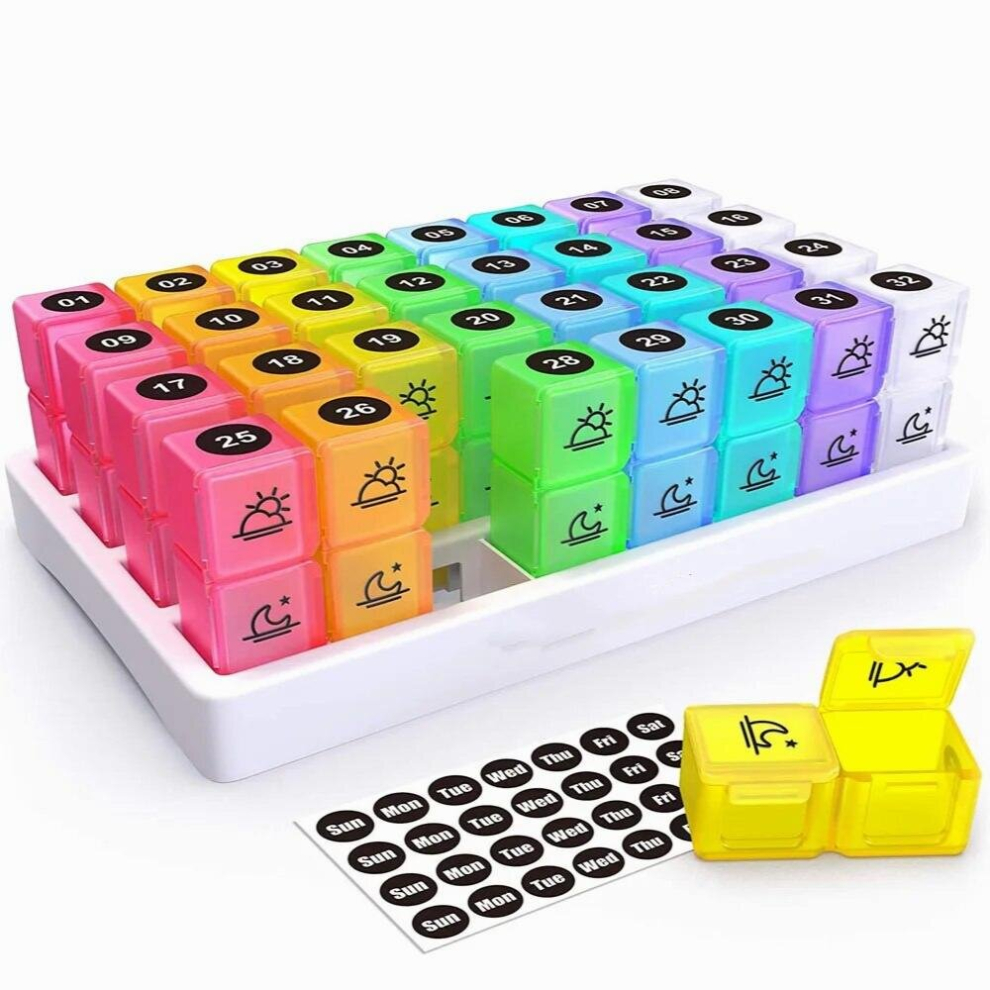 Pill Box Travel Dispenser Storage Container Medication Dispenser Packaging Container 32 Compartment Pill Box Organizer
