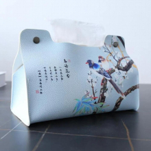 Chinese Style Flowers and Birds Tissue Box Leather Tissue Holder Removable Napkin Case for Car Office Home Decor