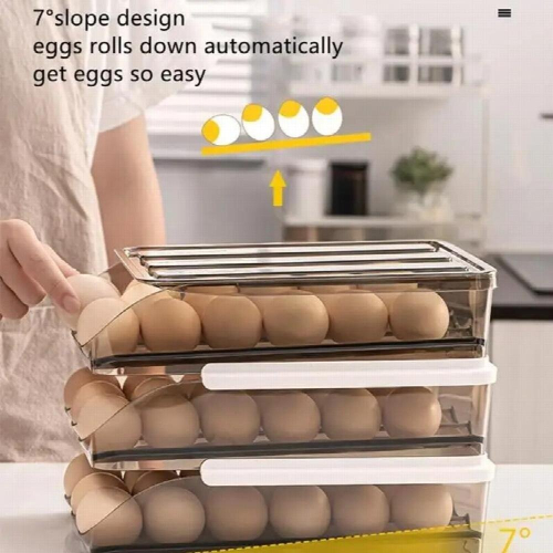 Automatic Slide Eggs Storage Box Plastic Eggs Holder Basket Container Dispenser Organizer Closet For Fridge Kitchen Drawers Home 1