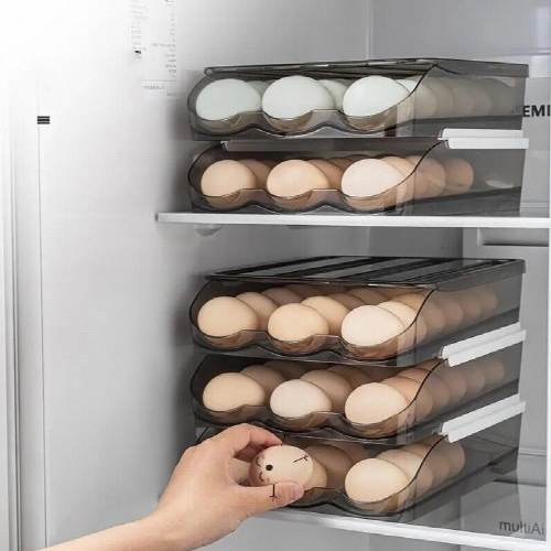 Automatic Slide Eggs Storage Box Plastic Eggs Holder Basket Container Dispenser Organizer Closet For Fridge Kitchen Drawers Home 2