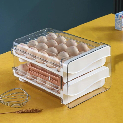 Household Egg Storage Box Drawer-Type Refrigerator Storage Box Plastic Refrigerator Anti-Drop EggBox Rack Double Layer Egg Tray 1
