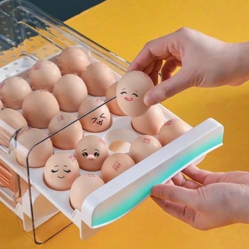 Household Egg Storage Box Drawer-Type Refrigerator Storage Box Plastic Refrigerator Anti-Drop EggBox Rack Double Layer Egg Tray 2
