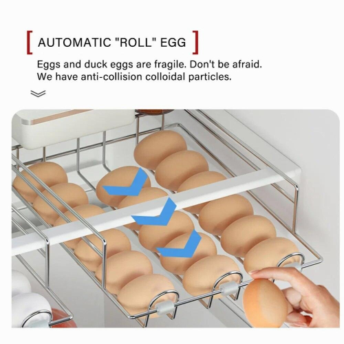 Stainless Steel Egg Rack,Refrigerator Storage Shelf RollingCreative Drawer Box Egg Rack Refrigerator Storage Container 1
