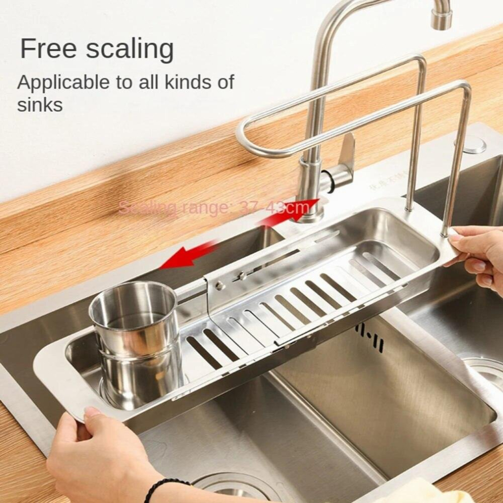Stainless Steel Kitchen Sink Retractable Drain Rack Household Vegetable Wash Basin Drain Basket Filter Basket 885667397317