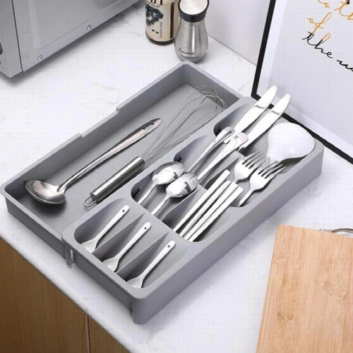 Stretchable Kitchen Cutlery Storage Block Holder Kitchen Organizer Container Spoon Fork Storage Separation Drawer Storage 1