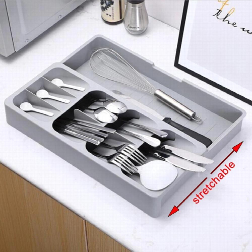 Stretchable Kitchen Cutlery Storage Block Holder Kitchen Organizer Container Spoon Fork Storage Separation Drawer Storage 2