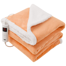 (Tangerine) Fleece Heated Electric Throw Blanket 9 Colours