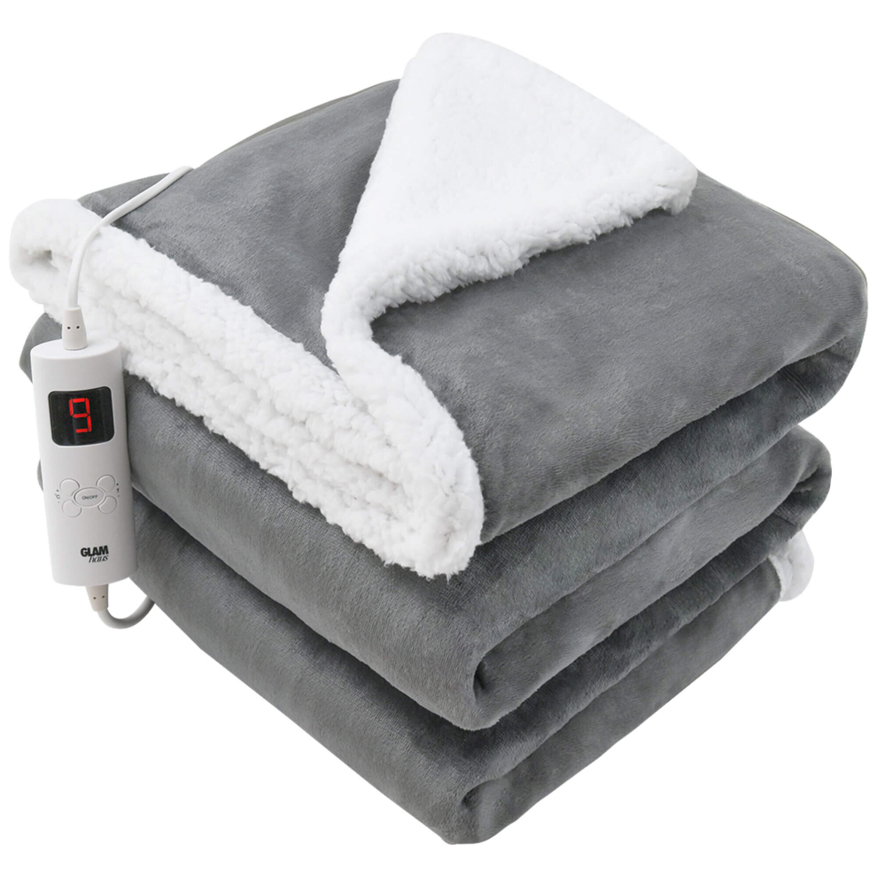 (Dark Grey Reversible) Fleece Heated Electric Throw Blanket 9 Colours