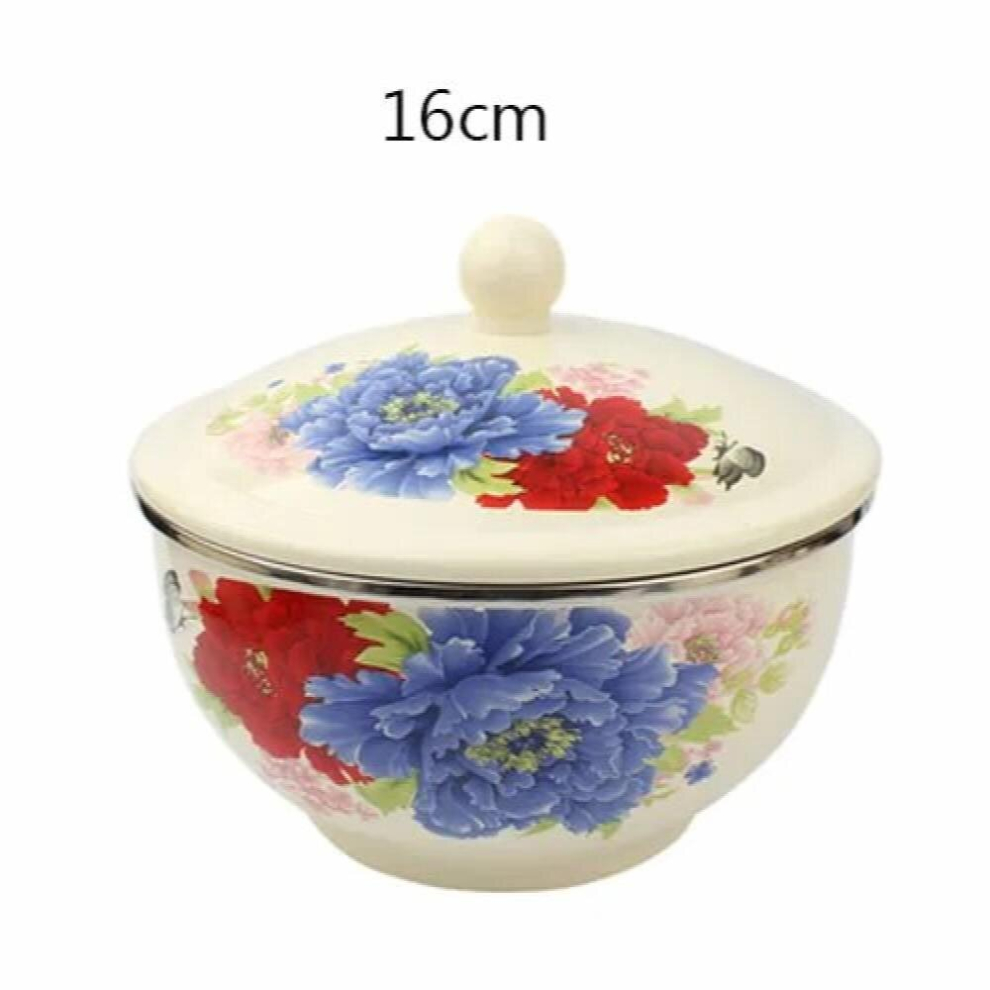 Vintage Enamel Bowl Dish Thickened Large Capacity with Cover for Kitchen Refrigerator Food Fruit Container Mixing Bowl-image-OPC-PCSB8PN-NEW