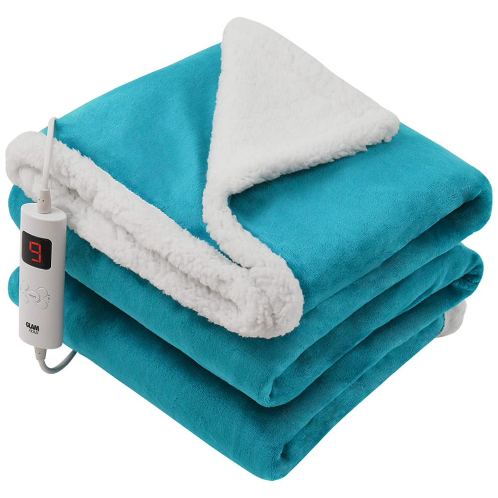 Glamhaus (Light Blue Reversible) Fleece Heated Electric Throw Blanket 9 Colours
