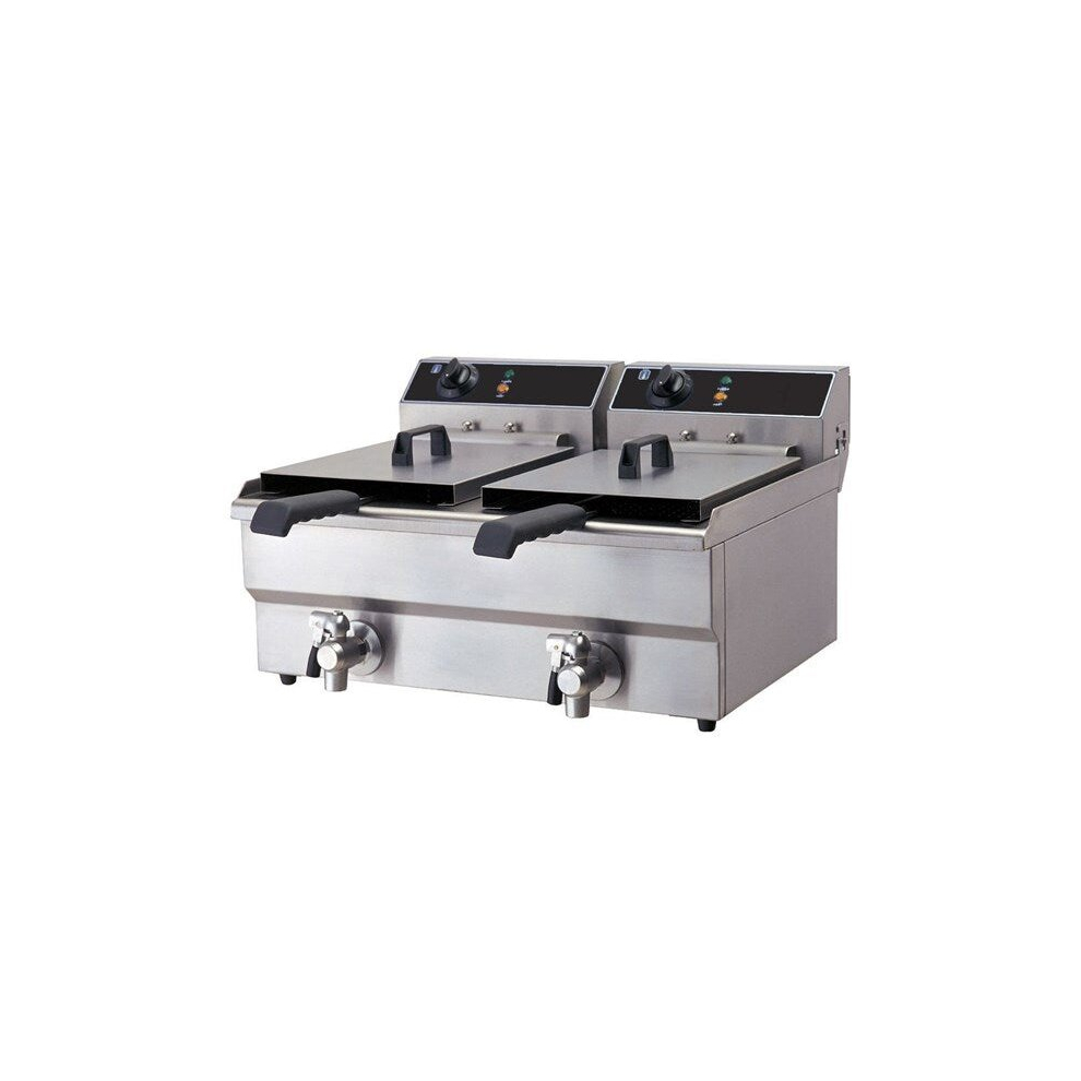 Quattro Electric Countertop Commercial Fryer Twin 12 Litre Tanks with Drain Taps