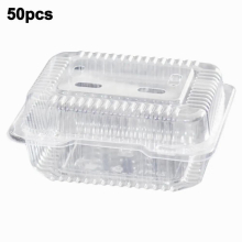 50pcs Disposable Packing Box Fruit Box Square Clear Hinged Take-Out Plastic Breakfast Containers For Salad Sandwich Vegetable