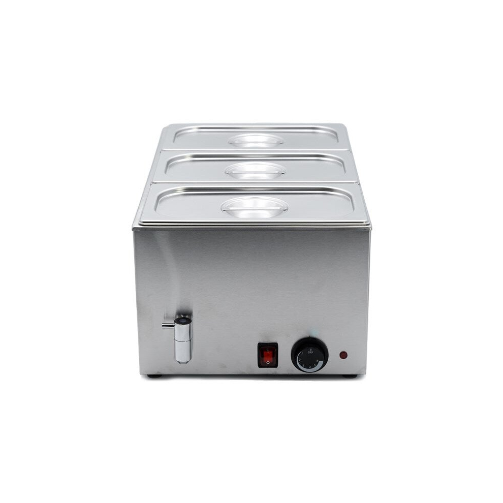1/1 Size Wet Bain Marie with Drain Tap and 3 x 1/3 GN Pans & Lids