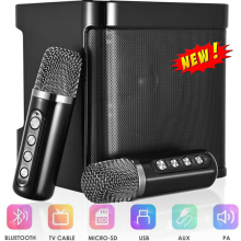 Portable Bluetooth Speaker And 2 Microphones Set Pa System RGB Speaker AUX Port