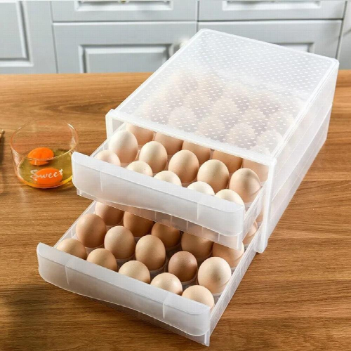 Household Egg Storage Box Drawer-Type Refrigerator Storage Box Plastic Transparent Dumpling Box Double Layer Egg Tray 2