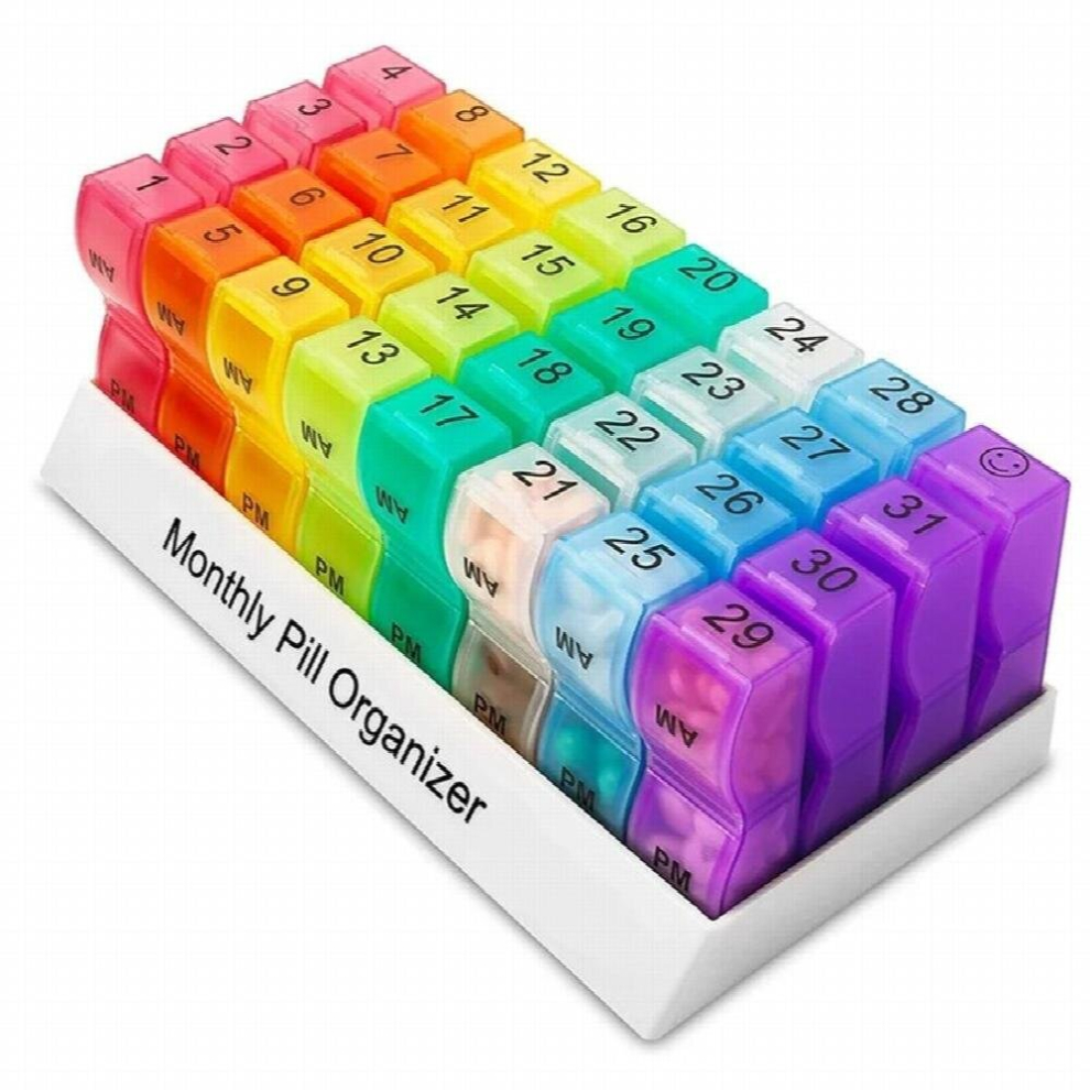 Multicoloured Monthly Pill Storage Medicine Pills Box 31 Days Pillbox Organizer Splitters Case Large Capacity Family Container Lattice Holder