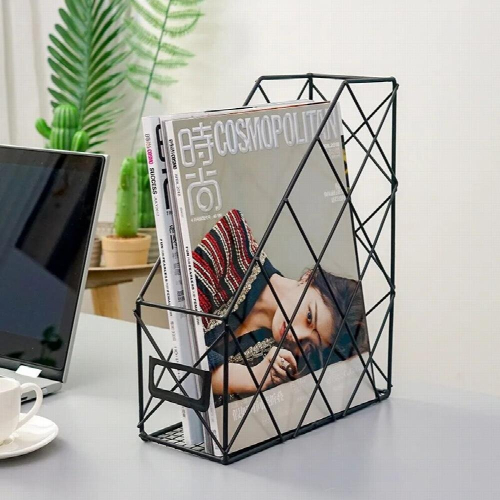 Iron Rack Folder Nordic Wrought Iron Storage Basket Geometric Bookshelf Office Supplies ...