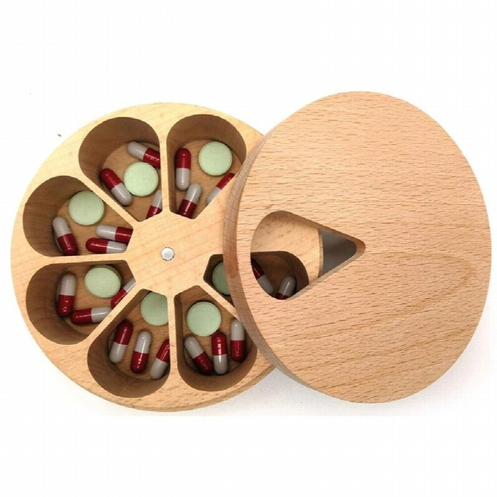 Multicoloured Wooden Pill Case Storage Compartment Weekly Medicine Tablet Dispenser Splitters 7-Day Pill Box, Kitchen Spice Containers