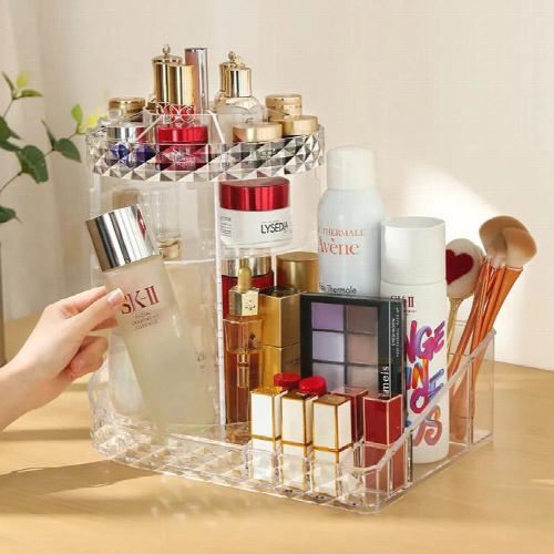 360-Degree Rotating Makeup Organizer Adjustable Cosmetic Storage Box Storage Organizer Multi-Function Organizer for Cosmetics 2