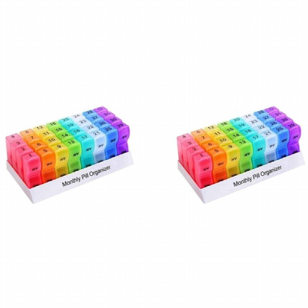 Multicoloured 2X Monthly Weekly Pill Organizer Boxes-Am/Pm Daily,31 32 Compartments Vitamins Medicaiton Medicine Reminder