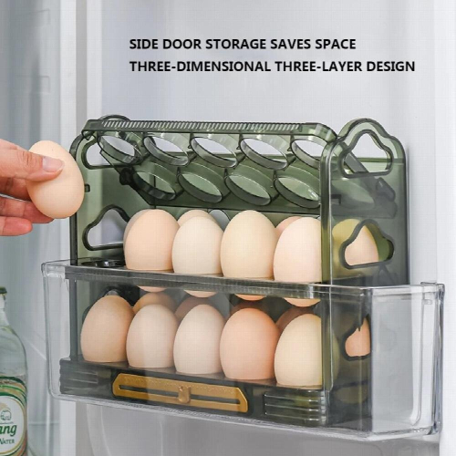 High 30 Grids Egg Container Large Capacity 3 Tiers Rotating Fridge Egg Crisper Space Savinghome Kitchen Eggs Holder 2