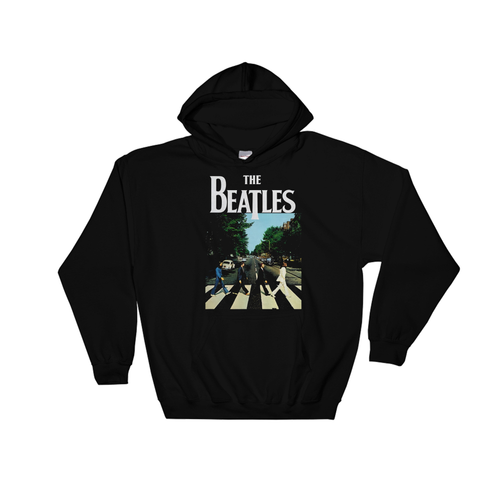(Medium, Black) The Beatles Cool Poster Abbey Road Black Men Women Unisex Hooded Sweatshirt Hoodie 