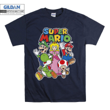 (Large, Navy) Super Mario Characters Poster Men Women Unisex Top T Shirt T-Shirt Tshirt