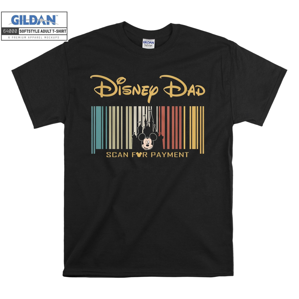 (Large, Black) Disney Dad Scan For Payment Mickey Poster Men Women Unisex Top T Shirt T-Shirt Tshirt