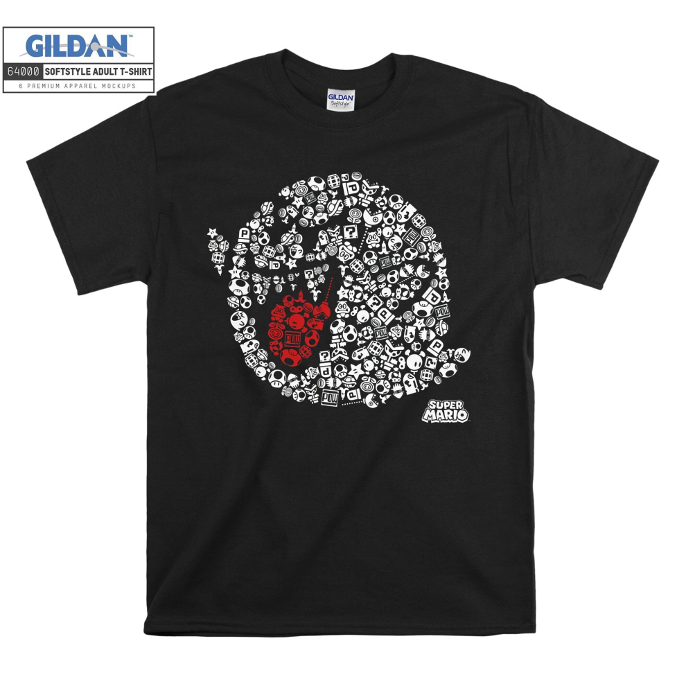 (Medium, Black) Super Mario Symbols Poster  Black Women T Shirt T-Shirt Tshirt Top