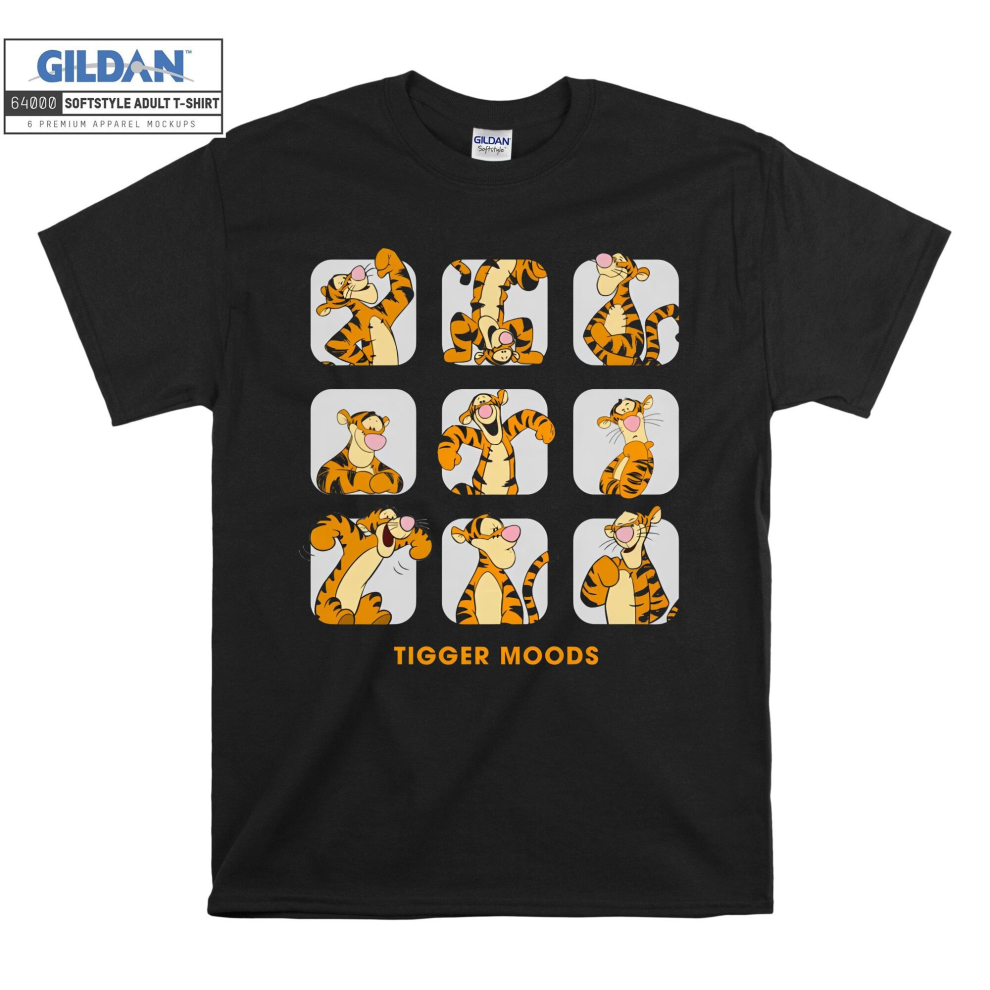 (Large, Black) Tigger Moods Poster Men Women Unisex Top T Shirt T-Shirt Tshirt