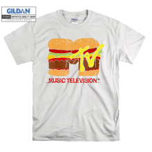(Medium, White) Burger Mtv Logo Parody Men Women Unisex Top T Shirt T-Shirt Tshirt