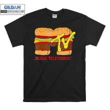 (Large, Black) Burger Mtv Logo Parody Men Women Unisex Top T Shirt T-Shirt Tshirt