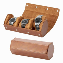 Leather Watch Travel Case Watch Roll Case For 3 Watches With Separated Compartments And Cushion Protect Watches Easy To Store &