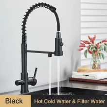 (Black) Pull Down Filter Kitchen Faucet 3 Way Drinking Pure Water Faucets Brass 360° Flexible Purification Water Mixer Tap