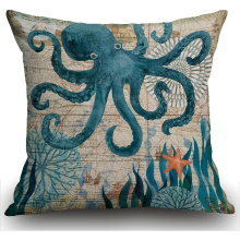 Octopus Cushion Cover Cotton Linen Pillowcase Square Home Sofa Bedroom Decorative 18"X18" Blue 45 x 45 cm