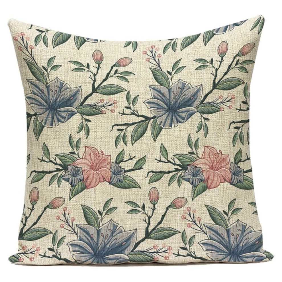 Cushion Cover Retro Flowers, Linen Florel Decorative Square Throw Pillow Cases Sofa Bedroom,Green #4,45*45cm-image-OPC-PCSFYQC-NEW