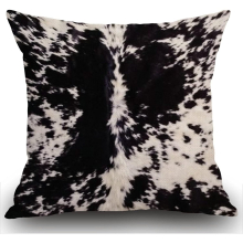 Cowhide Print Black & White Cow Spots Pattern Printed Farmhouse Cushion Case for Sofa Couch 18x18 Inches Cotton Linen