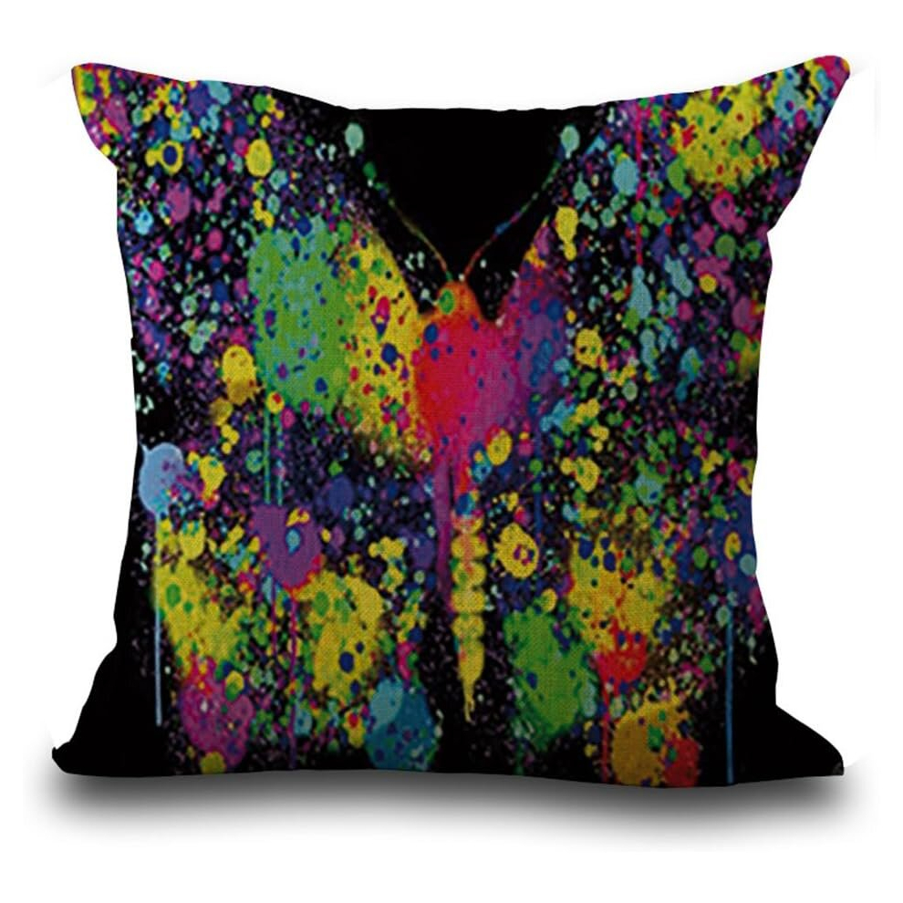 Cotton Linen Cushions Cover Protectors 18x18In/Pillowcase Throws Pillow Case Sofa Decoration Colorful Butterfly (05)-image-OPC-PCSG56Y-NEW