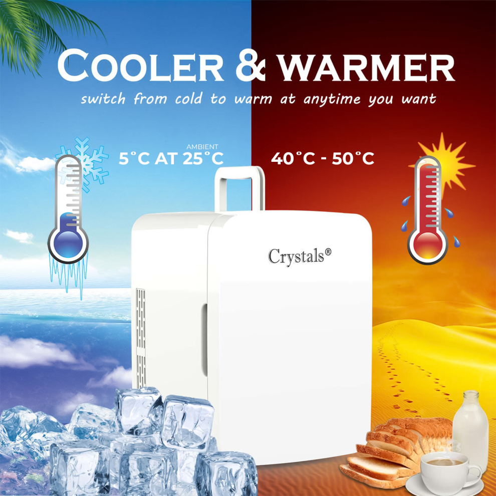 Denny Int Ltd 10L Mini Fridge Table Top Electric Cooler Portable Bedroom Ice Box Office Car Uk White