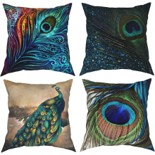 Peacock Feather 18X18 Set of 4 Modern Cushion Square Pillowcase for Sofa Bed Car Home Decorative