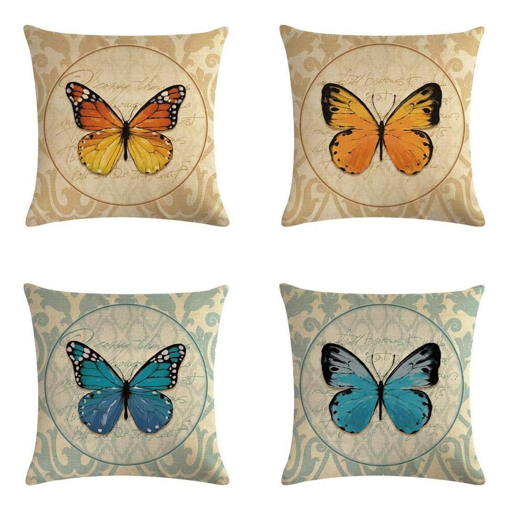 Nunubee Set of 4 Decorative Throw Pillow Covers Cushion Cover Square Pillow Cases Sofa Bed Couch Home Decor 18x18 Inch / 45x45 cm - Butterfly 2#-image-OPC-PCSG6DX-NEW