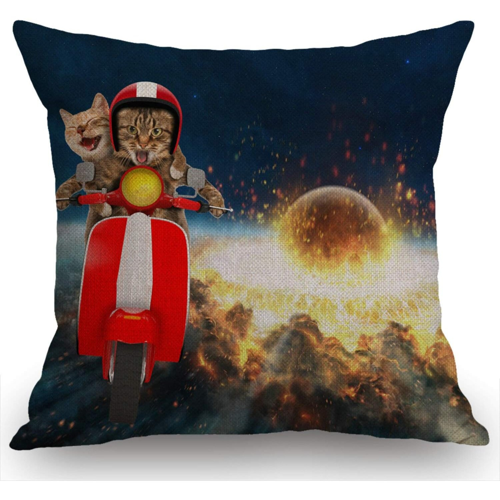 Two Funny Cats are Driving a Moped Cotton Linen Throw Pillow Case Cushion Cover Home Office Decorative for Sofa Living Room Square 18 X 18 Inches-image-OPC-PCSG6TG-NEW