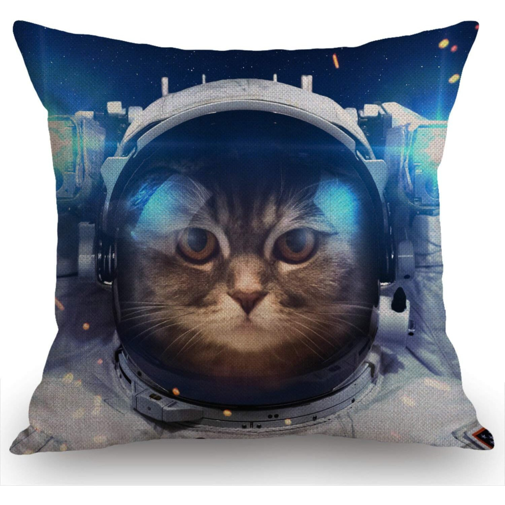 Cat in Outer Space Cotton Burlap Linen Throw Pillow Case Cushion Cover Sofa Outdoor Decorative Square 18X18 Inches-image-OPC-PCSG7V2-NEW
