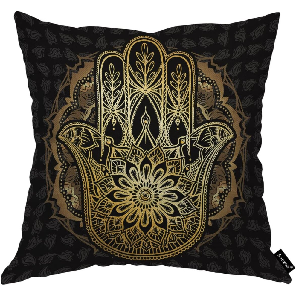 Mandala Medallion Decorative Linen Throw Pillow Covers Bohemian Pattern Sign Gold Black Vintage Farmhouse Pillowcase for Couch Sofa Bed 18 x 18 Inch-image-OPC-PCSG9SY-NEW