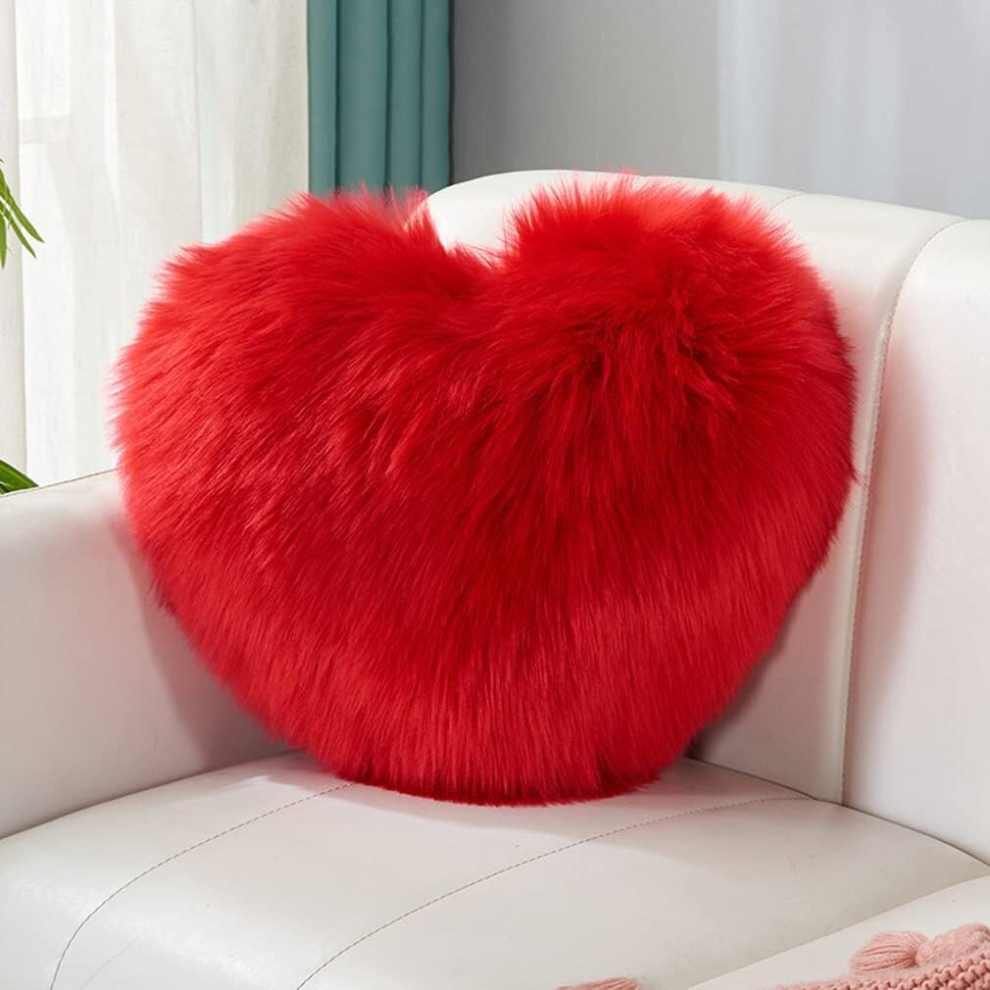 Faux Fur Cushion Covers?Throw Pillow Case?Soft Heart Decorative Cute Pillow Plush Case Room Sofa Bedroom,China Red #39,45*45cm-image-OPC-PCSGGHN-NEW