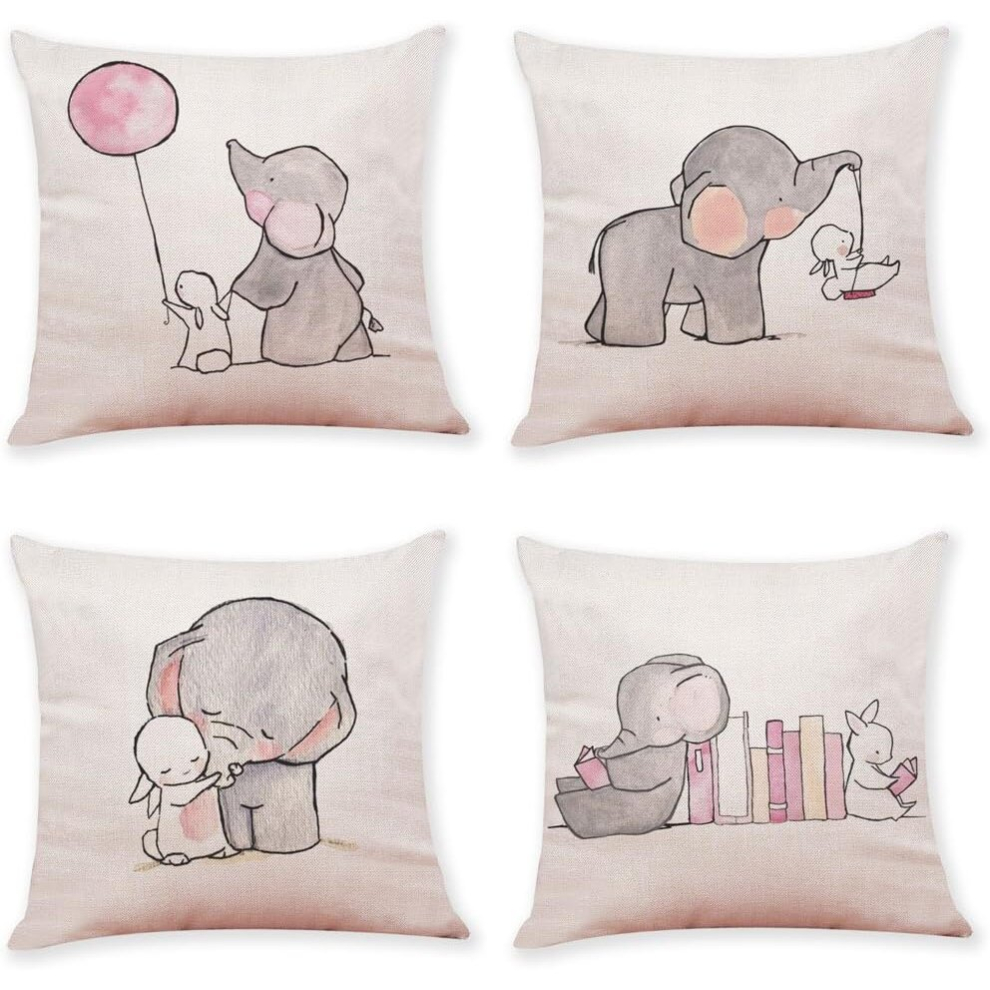Nunubee Throw Pillow Case Cushion Cover Decorative Pillowcases for Home Sofa Couch Bed 18x18 Inch Elephant - B,(Set of 4)-image-OPC-PCSGHKD-NEW