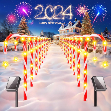 24 Pack Christmas Decorations Outside, Solar Candy Cane Christmas Decorations Outdoor Yard with 8 Modes and 144 Bright LED
