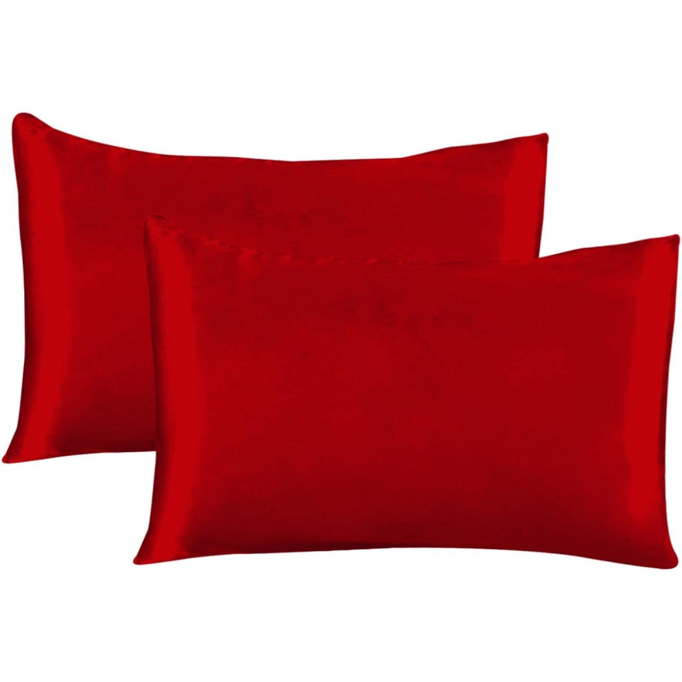Silk Pillowcase 2 Pack for Hair and Skin Both Sides Proof Soft Breathable Smooth Silk Cover Throw Pillows with Covers Included (Red, One Size)