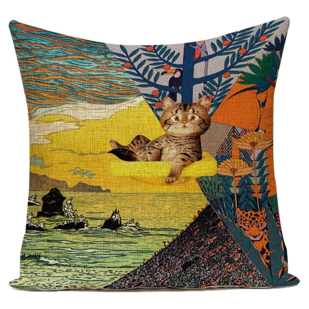 Art Painting, Retro Printing Cushion Cover,Decorative Square Pillowcases Couch Sofa Bedroom Livingroom Garden Chair,45*45cm,Linen,#6-image-OPC-PCSGP8N-NEW